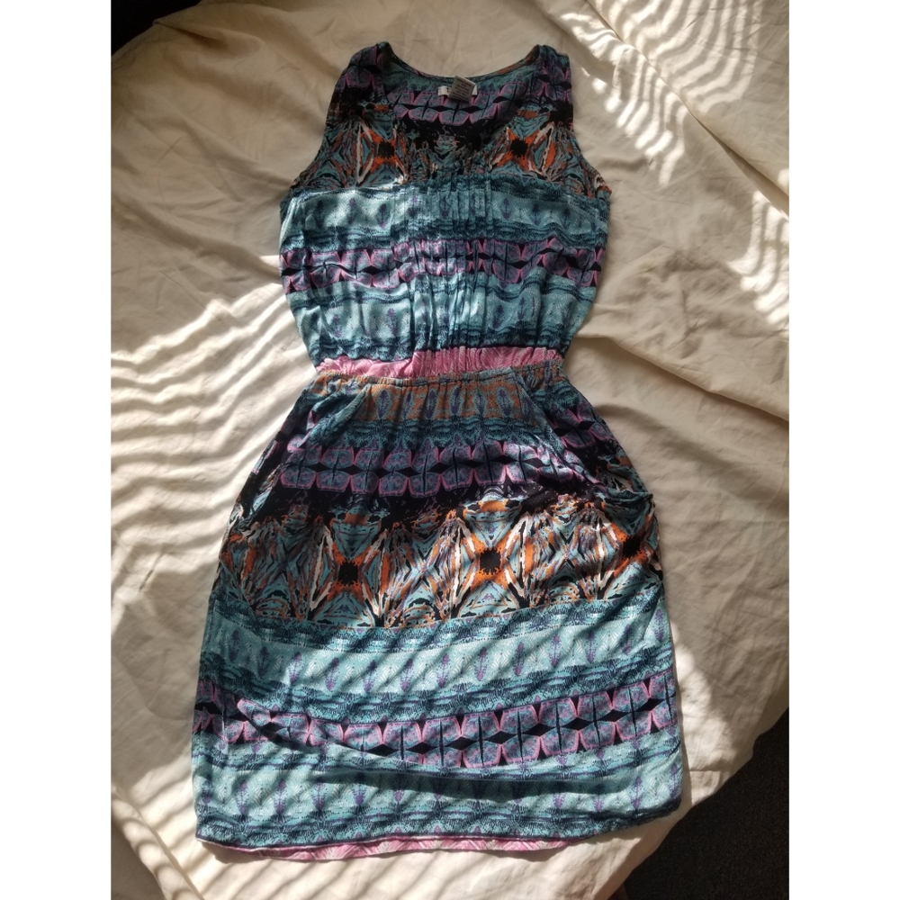 Pinky 2000's Ikat Aztec Tribal Print Sleeveless Dress with Pockets | Size Small